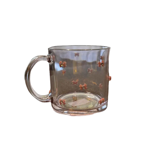 Cute Mini Pink Bows Glass Cup with Handle 12 oz