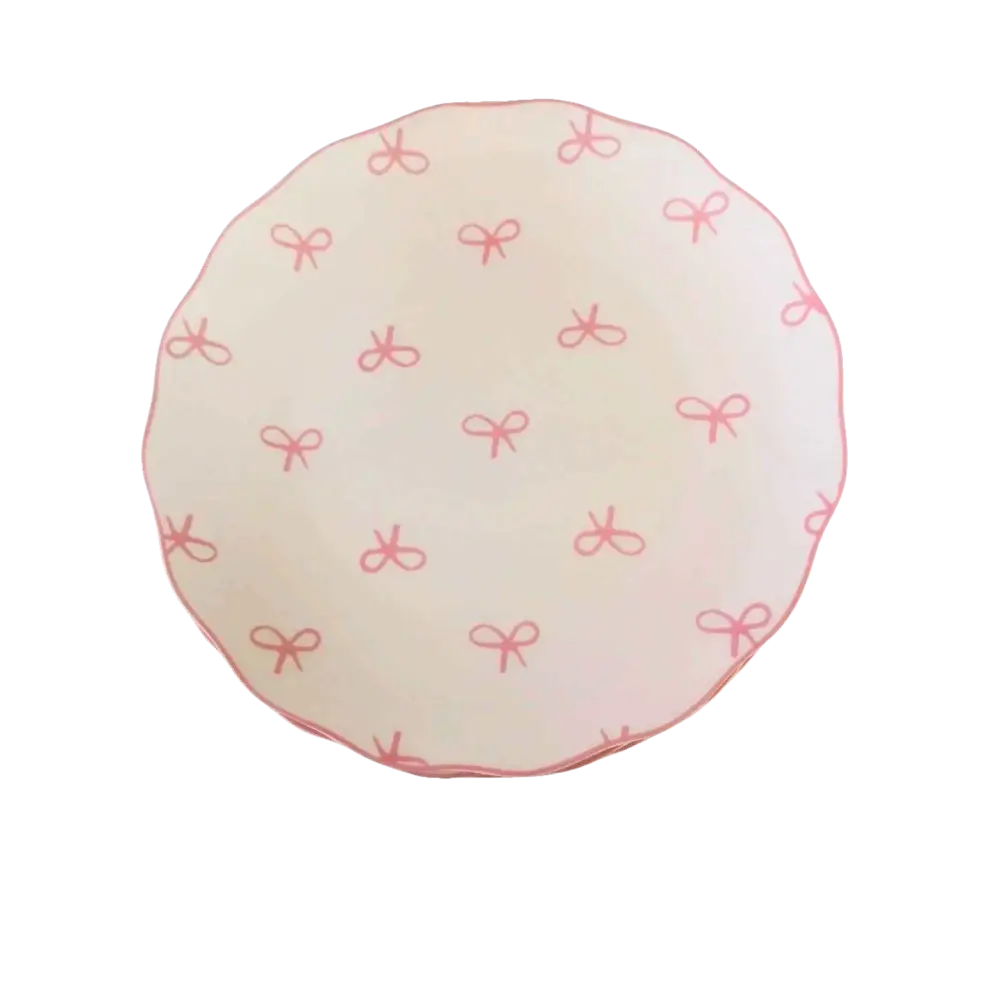 Godinger Set of 4 Godinger Painterly Pink Ribbon Coquette 8” Plates Simply Bow