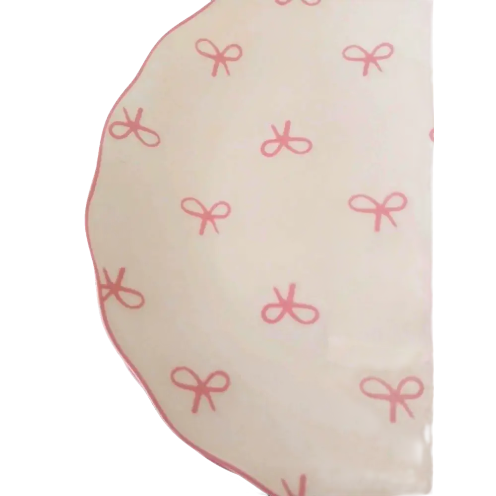 Godinger Set of 4 Godinger Painterly Pink Ribbon Coquette 8” Plates Simply Bow