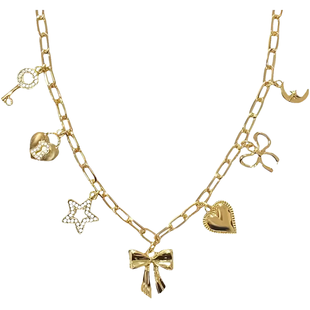 OTEEGX - Gold Charm Necklaces for Women, 18K Gold Plated Bow Pendant NOTEEGX - Gold Charm Necklaces for Women, 18K Gold Plated Bow Pendant Necklace Gold Heart Chain Aesthetic Star Jewelry. 
Product Details 
Item Weight ‏ : ‎ 1.76 ounceWhat's Trendy Shop