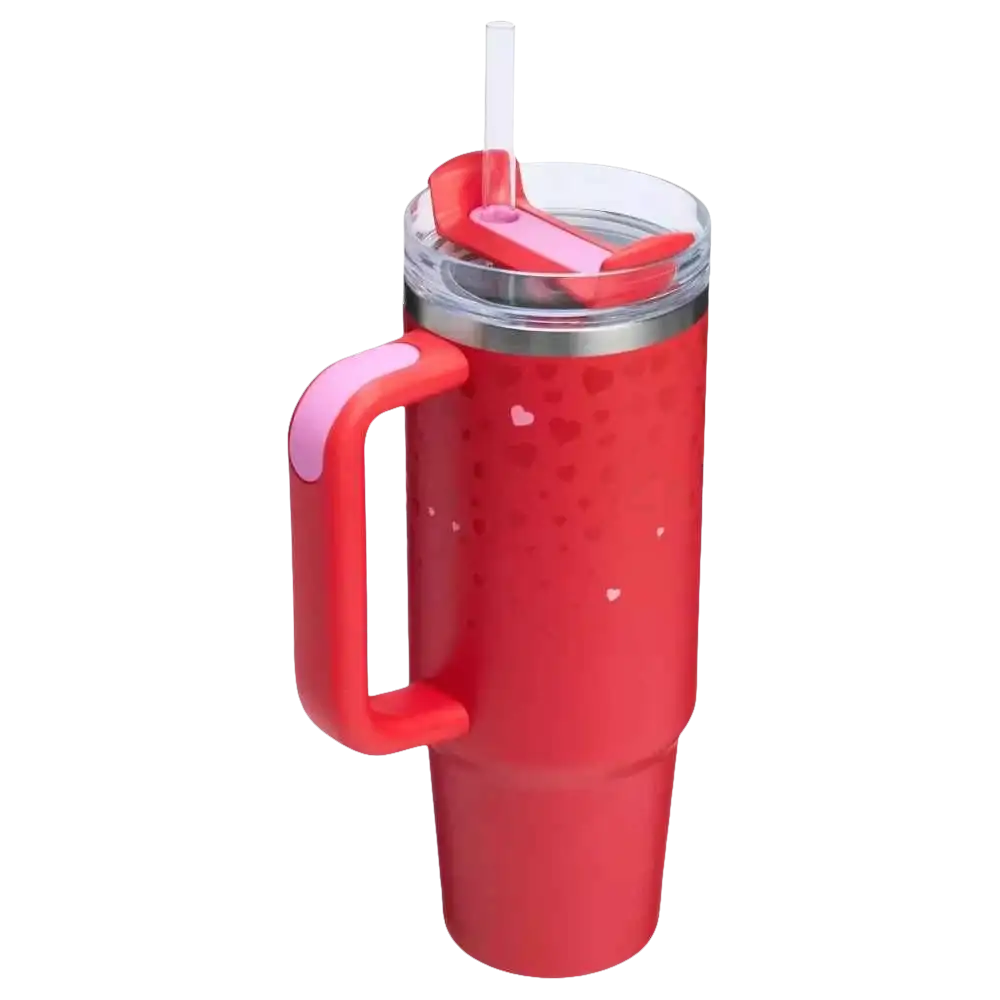 Stanley 30 oz Stainless Steel H2.0 Flowstate Quencher Tumbler Ruby Hearts - Valentine's Day