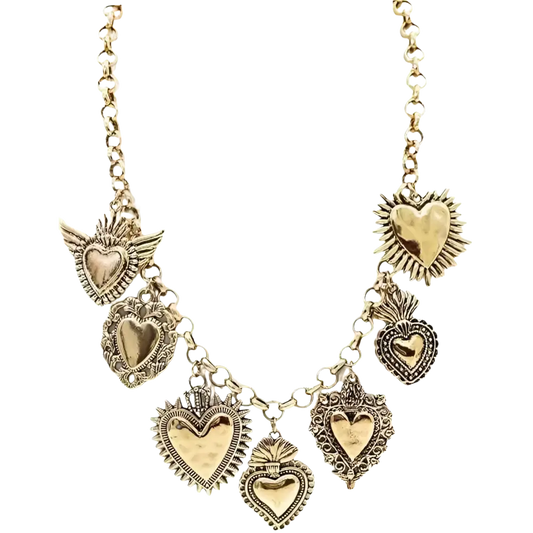 We We Store - Chunky Antique Gold Plated Chain Charm NecklaceChunky Antique Gold Plated Chain Charm Necklace for women Vintage Sun Stars Hearts Sea shell Starfish Beachy Boho Layers Charms. Chunky Gold Charm necklace for WomenWhat's Trendy Shop